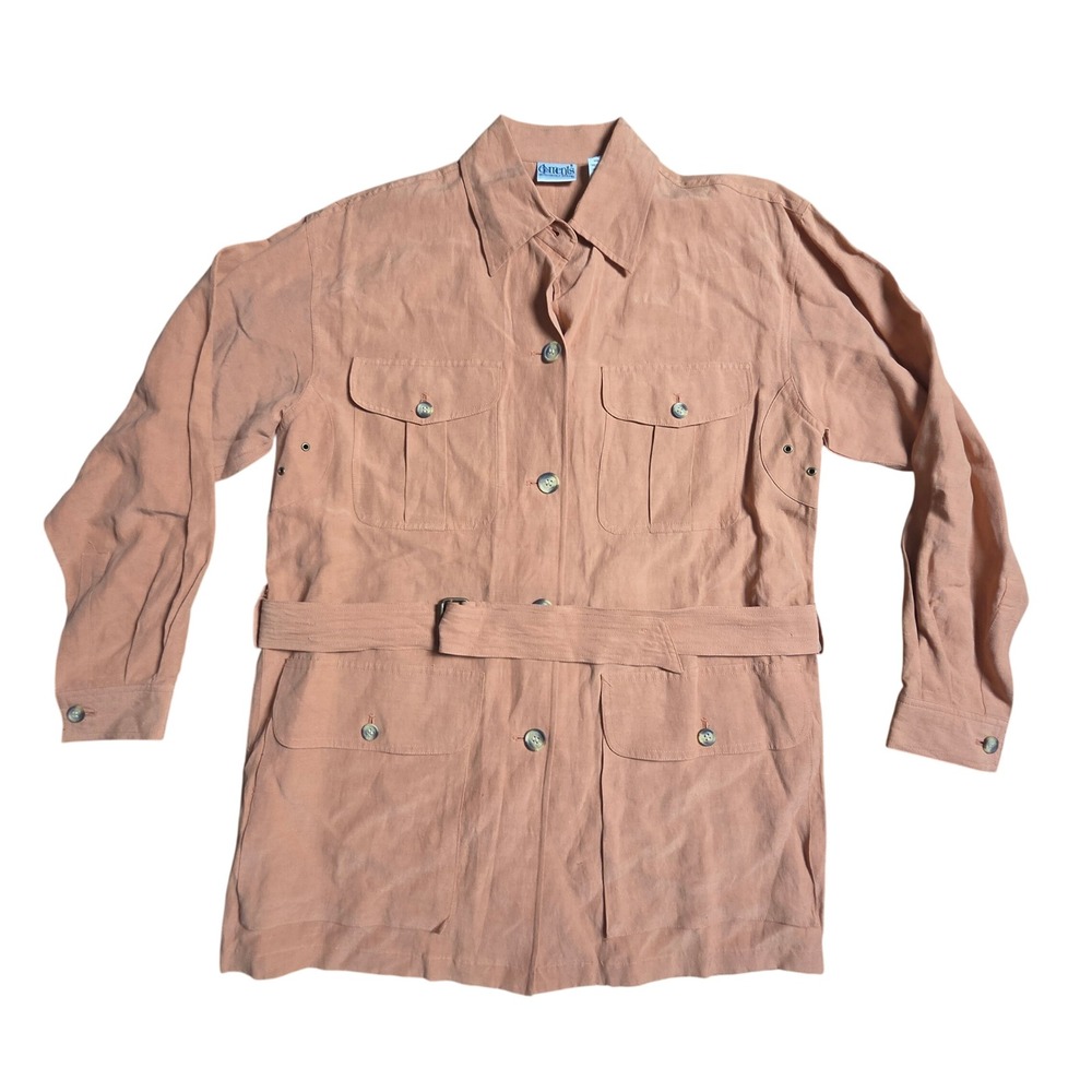 Elements Spiegel Silk Linen Safari Jacket Top S Belted Utility Retro Travel
